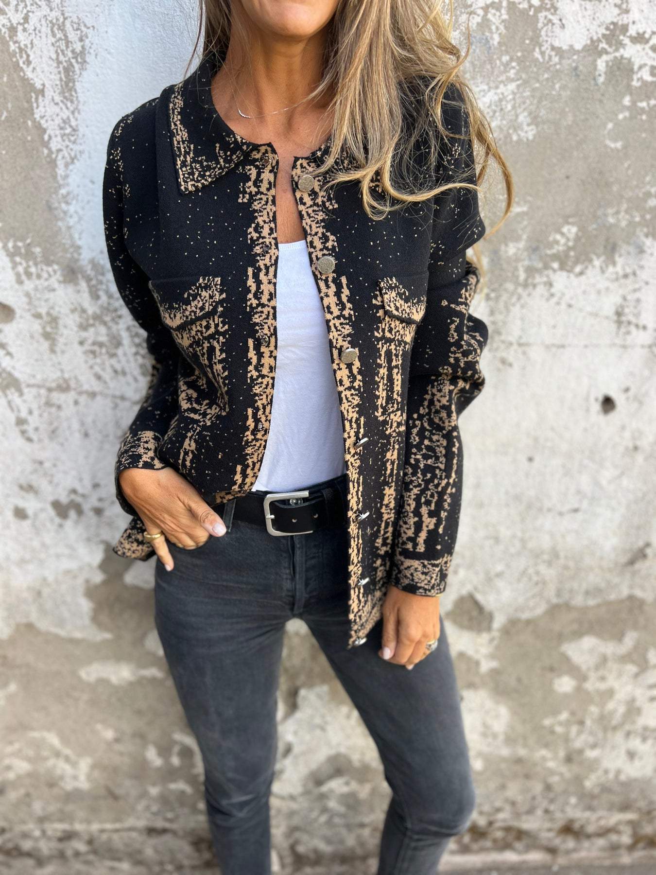 ALINA | Textured Knit Jacket with Buttons