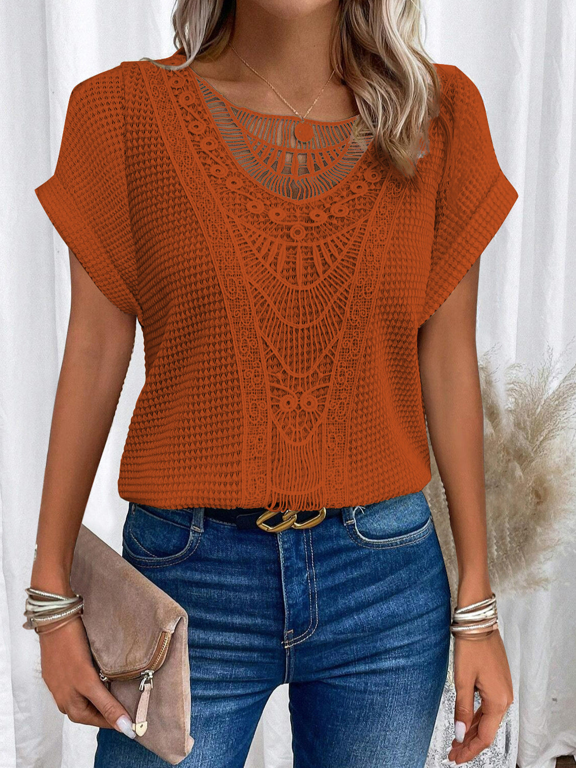 Leah – Lace Detail Short Sleeve Top