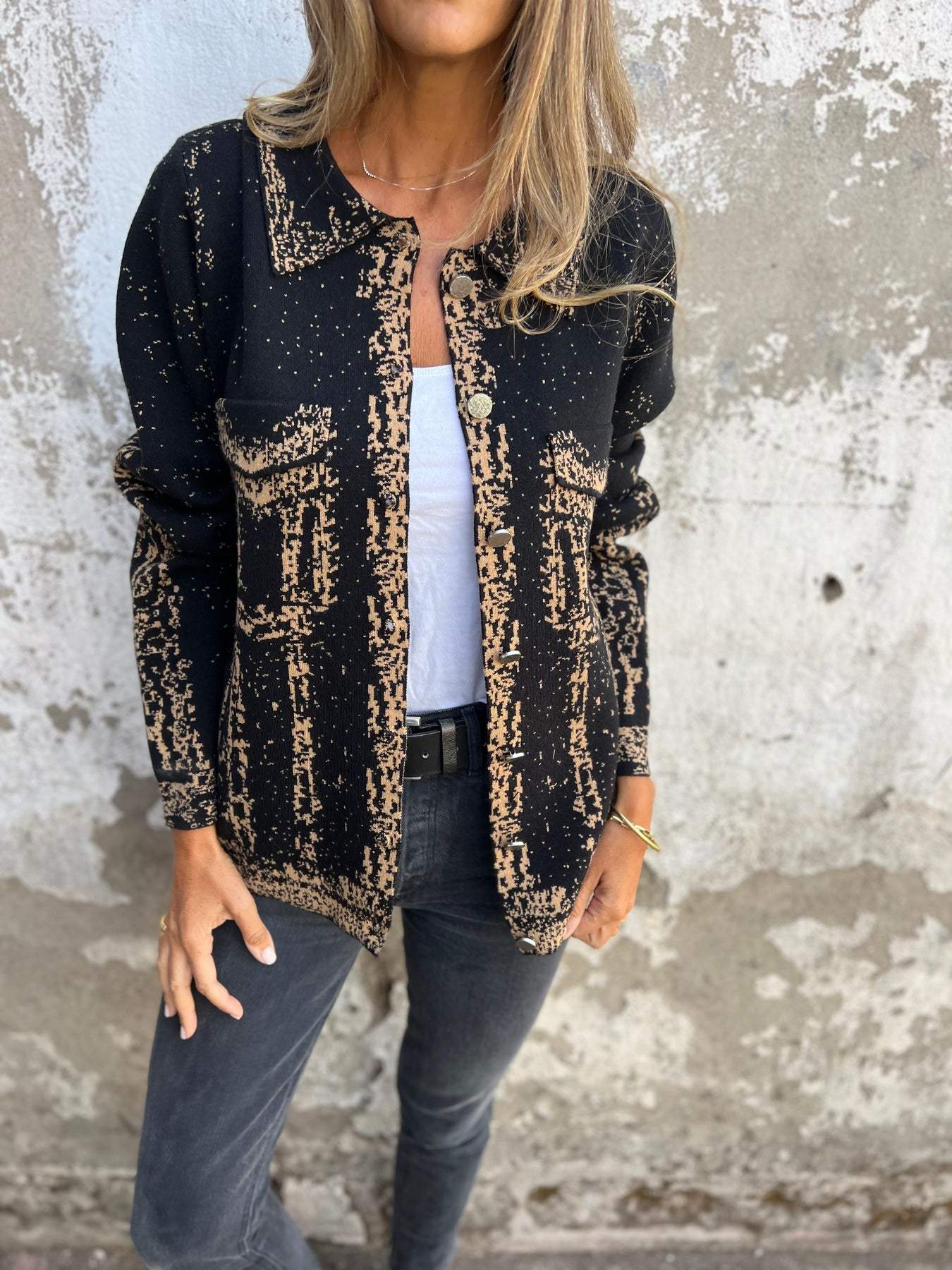 ALINA | Textured Knit Jacket with Buttons